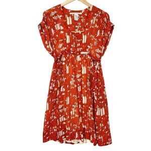 DIANE VON FURSTENBERG Yana Silk Dress Orange Floral Sheer Crinkle Sz 6 Summer